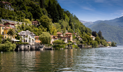 Fototapeta na wymiar The houses of Cannero Riviera on Lake Maggiore - Cannero Riviera , Lake Maggiore, Lombardy, Italy, Europe