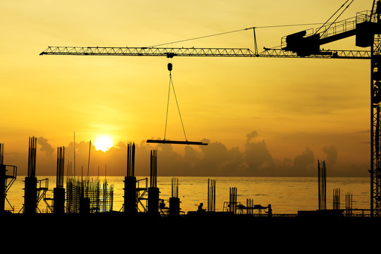 Silhouette images of construction sites