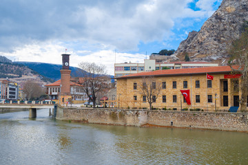 Fototapeta premium Ottoman Houses and Clock Tower in Amasya