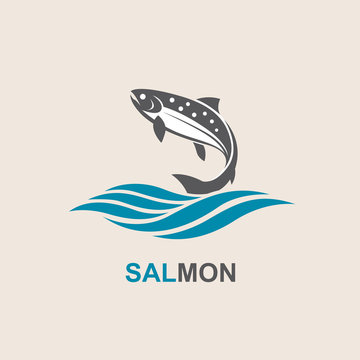 icon of salmon fish with waves