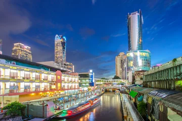 Foto op Aluminium River taxi view on the river in Bangkok city, Transportation boat at Pratunam Pier, Many people decide to work with boat, Bangkok, Thailand © Southtownboy Studio