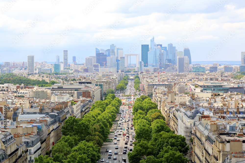 Wall mural skyline of paris city towards la defense district