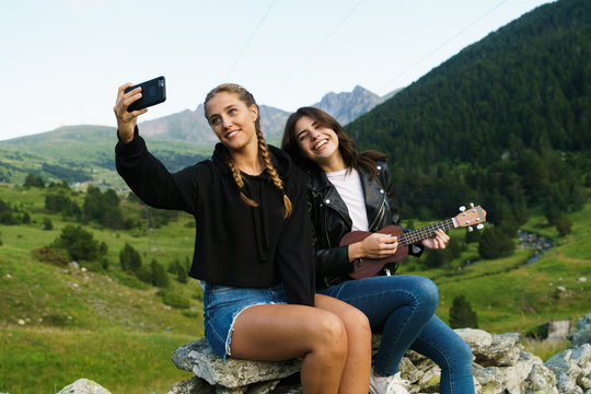 Women taking selfie on nature