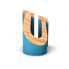 Letter U wooden angled font. 3D Rendering