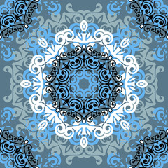 Endless turquoise background with ethnic ornaments with mandalas. Floral wallpaper. Decorative ornament for fabric, textile, wrapping paper