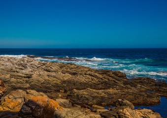 Breaking waves on the coast of the Otter Trail at the Indian Ocean