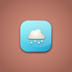 Blue icon with cloud. Button on brown background. Vector illustration