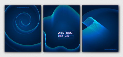 Set layouts of brochures, templates. Abstract blue background for cover design, magazine, flyer. Outline geometric pattern, line design. Vector illustration