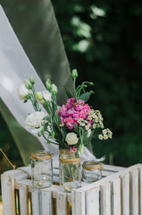 White flowers composition on the box