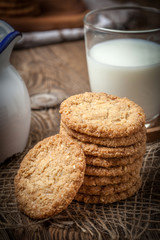 Stack of freshly baked oat biscuits.