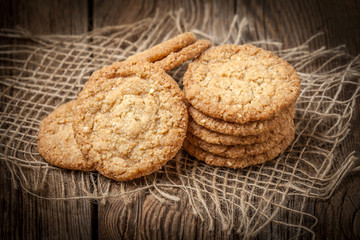 Stack of freshly baked oat biscuits.