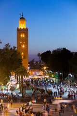 Djemaa el Fna square and mosque in Marrakech Morocco