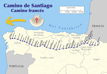 map of Camino de Santiago french route vector