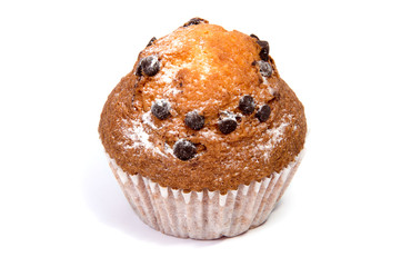 chocolate chip muffin isolated on white background