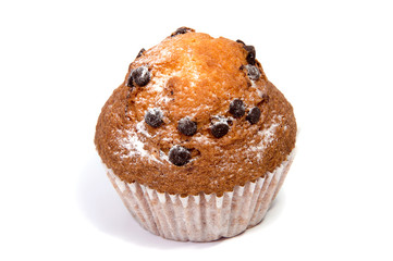 chocolate chip muffin isolated on white background