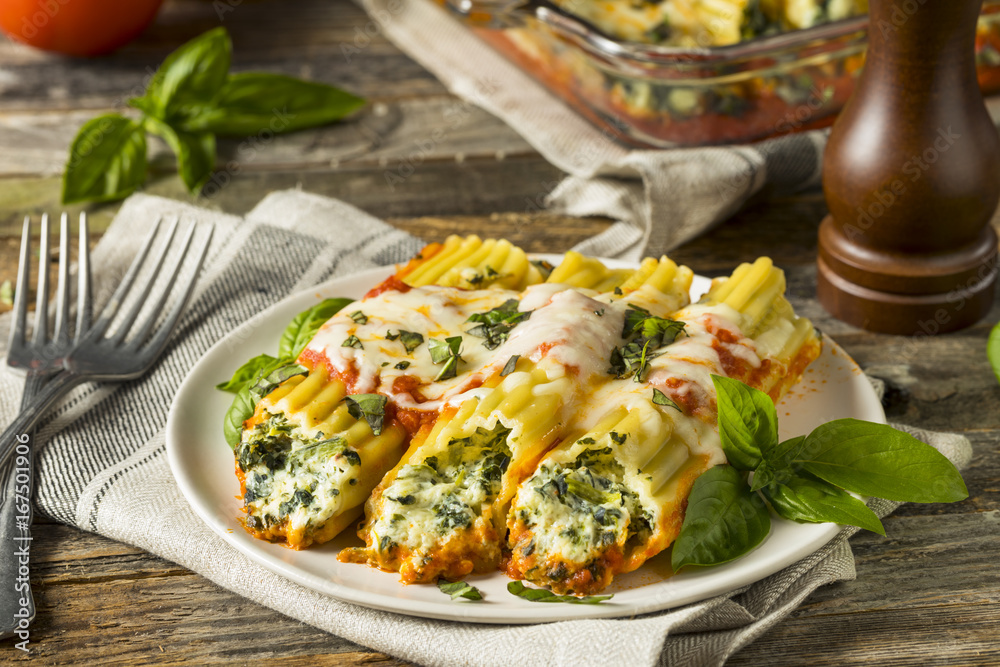 Canvas Prints Homemade Stuffed Ricotta and Spinach Manicotti