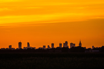 Fototapeta na wymiar Sunset over the Warsaw, Poland