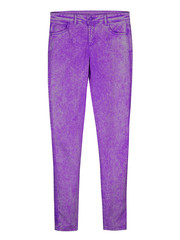 Violet tight slim woman denim trousers pants leggins isolated on white