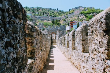 Fototapeta na wymiar Fortress wall of the Alanya castle in the Old Town (Alanya, Turkey).