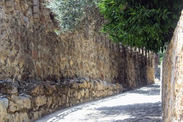 Cobbled path along the fortress wall (Alanya, Turkey).