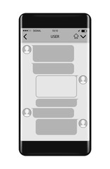 Realistic smartphone isolated on white background with messenger UI on screen