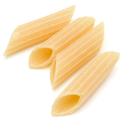 Italian pasta isolated on white background. Pennoni. Penne rigate.