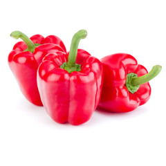 three sweet bell peppers isolated on white background cutout