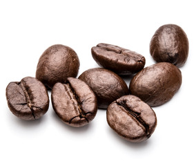 roasted coffee beans isolated in white background cutout