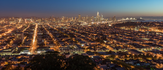 Downtown San Francisco and the Bay Area just before Sunrise.