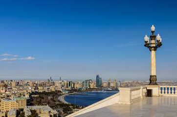 Viewing platform in the centre of Baku with views of the city and Caspian sea, Baku, Azerbaijan