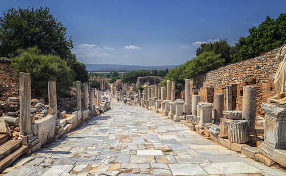 Travel in Turkey. Ancient archeological ruins of Ephesus city near Celchuk