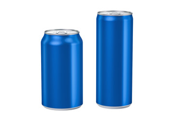 Two blue metallic cans, 3D rendering