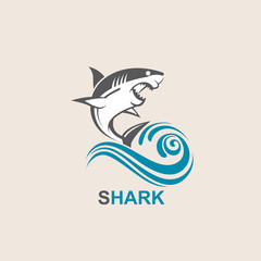Naklejka premium icon of angry shark with sea waves