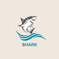 icon of angry shark with sea waves