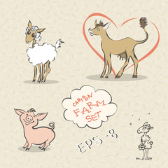 Hand drawn doodle vector farm animals set.