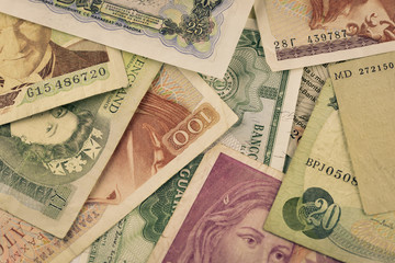 Fototapeta na wymiar Old currencies banknotes
