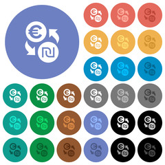 Euro new Shekel money exchange round flat multi colored icons