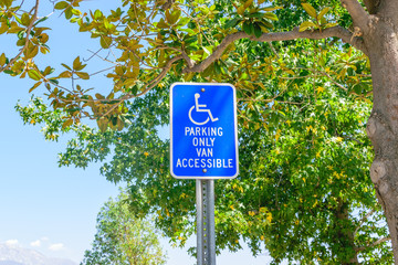 Handicap parking center with tree in background