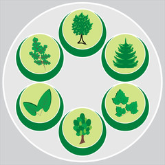 Environmental signs with tree, pine, leaf and flower