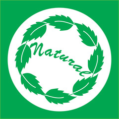 Natural logo and label with green leaves in circle