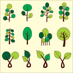 Vector trees in the forest. Eco landscape