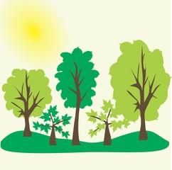 Vector trees in the forest. Eco landscape