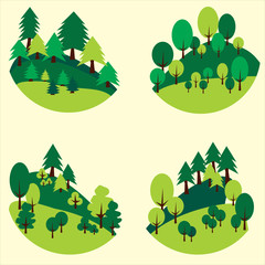 four forests trees and pines cut out in the form of a circle