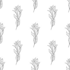 Leaves seamless pattern background. Template for a business card, banner, poster, notebook, invitation with modern hand drawn leaves