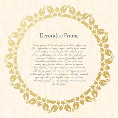 Vintage gold round frame on a textural background. Vector illustration.
