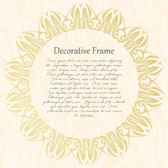 Vintage gold round frame on a textural background. Vector illustration.