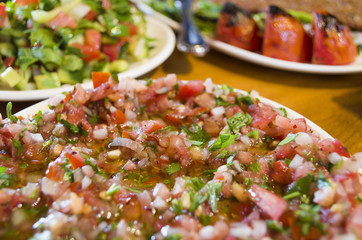 Spicy Tomato Salad, turkish salad and kebab ( ezme - Crushed salad )