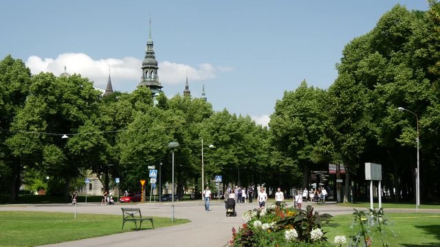 Djurgarden with the Nordic Museum in the background Stockholm Sweden