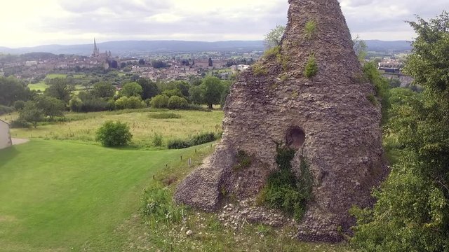Aerial Footage of Celtic Pyramid and view of Old City in Burgundy