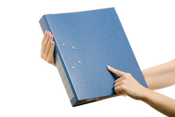 Clerical folder in a female hands folder registrar